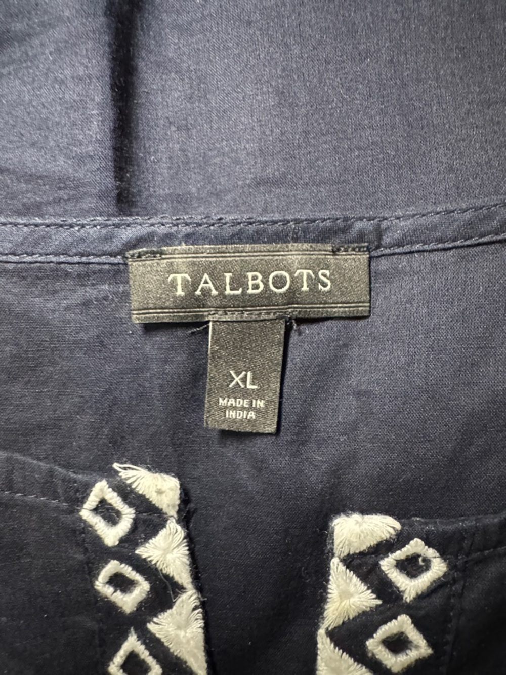 Talbots Navy Tunic with White Geometric Embroidery Accents Size XL - Picture 10 of 11